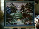 - PAYSAGE AVEC PIECE D'EAU  . HUILE SUR PANNEAU NON SIGNEE ET ENCADREE - Oils