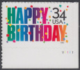 !a! USA Sc# 3558 MNH SINGLE From Lower Right Corner W/ Plate-# (LR/V1111) - Happy Birthday - Ongebruikt