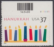 !a! USA Sc# 3672 MNH SINGLE From Upper Right Corner W/ Plate-# (UR/V11111) - Hanukkah - Neufs