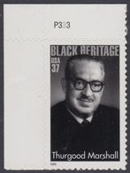 !a! USA Sc# 3746 MNH SINGLE From Upper Left Corner W/ Plate-# (UL/P333) W/ Crease - Thurgood Marshall - Neufs