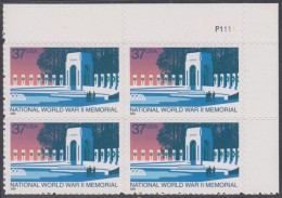 !a! USA Sc# 3862 MNH PLATEBLOCK (UR/P1111) - National World War II Memorial - Unused Stamps