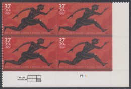 !a! USA Sc# 3863 MNH PLATEBLOCK (LR/P1111/a) - 2004 Summer Olympic Games Athens - Nuovi