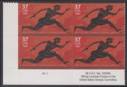 !a! USA Sc# 3863 MNH PLATEBLOCK (LL/P1111/a) - 2004 Summer Olympic Games Athens - Neufs