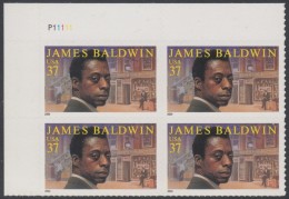 !a! USA Sc# 3871 MNH PLATEBLOCK (UL/P11111) - James Baldwin - Nuovi