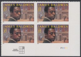 !a! USA Sc# 3871 MNH PLATEBLOCK (LR/P11111) - James Baldwin - Neufs