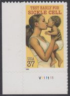 !a! USA Sc# 3877 MNH SINGLE From Lower Left Corner W/ Plate-# (LL/V111111) - Sickle Cell Anemia - Ungebraucht