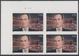 !a! USA Sc# 3882 MNH PLATEBLOCK (UL/V11111) - Moss Hart - Ungebraucht