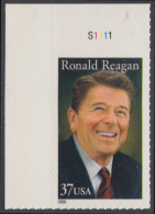 !a! USA Sc# 3897 MNH SINGLE From Upper Left Corner W/ Plate-# (UL/S1111) - Ronald Reagan - Neufs