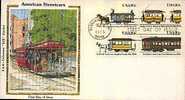 Jolie FDC 1er Jour Kennebun ...?  Tp Obl CAD 8 Oct 1983 American Streetcars Bloc 4 Tp Diligence Tramway Train Locomotive - Tramways