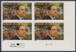 !a! USA Sc# 3904 MNH PLATEBLOCK (LR/S11111) - Robert Penn Warren - Neufs