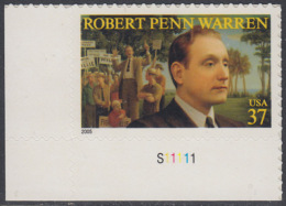 !a! USA Sc# 3904 MNH SINGLE From Lower Left Corner W/ Plate-# (LL/S11111) - Robert Penn Warren - Ongebruikt