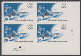 !a! USA Sc# 3995 MNH PLATEBLOCK (LR/S1111/a) - Winter Olympic Games 2006 - Ungebraucht