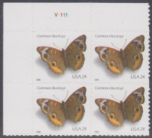 !a! USA Sc# 4001 MNH PLATEBLOCK (UL/V1111/a) - Common Buckeye Butterfly - Nuovi