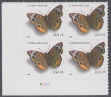 !a! USA Sc# 4001 MNH PLATEBLOCK (LL/V1111/a) - Common Buckeye Butterfly - Nuovi