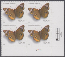 !a! USA Sc# 4001 MNH PLATEBLOCK (LR/V1111/a) - Common Buckeye Butterfly - Nuovi