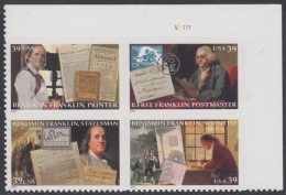 !a! USA Sc# 4021-4024 MNH PLATEBLOCK (UR/V1111/a) - Benjamin Franklin - Neufs