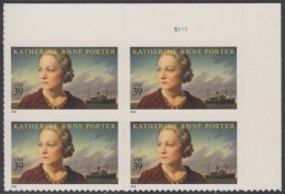 !a! USA Sc# 4030 MNH PLATEBLOCK (UR/S1111) - Katherine Ann Porter - Ongebruikt