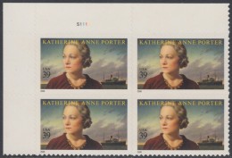 !a! USA Sc# 4030 MNH PLATEBLOCK (UL/S1111) - Katherine Ann Porter - Ongebruikt