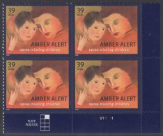 !a! USA Sc# 4031 MNH PLATEBLOCK (LR/V111111/a) - Amber Alert - Unused Stamps