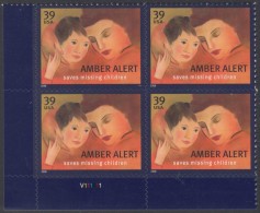 !a! USA Sc# 4031 MNH PLATEBLOCK (LL/V111111/a) - Amber Alert - Neufs