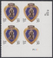 !a! USA Sc# 4032 MNH PLATEBLOCK (LR/P1111) - Purple Heart - Ongebruikt