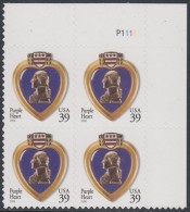 !a! USA Sc# 4032 MNH PLATEBLOCK (UR/P1111) - Purple Heart - Ongebruikt