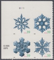 !a! USA Sc# 4101-4104 MNH PLATEBLOCK (UL/S1111/a) - Snowflakes - Unused Stamps