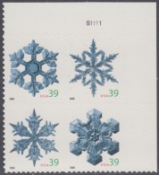 !a! USA Sc# 4101-4104 MNH PLATEBLOCK (UR/S1111) - Snowflakes - Ongebruikt