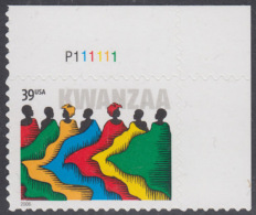 !a! USA Sc# 4119 MNH SINGLE From Upper Right Corner W/ Plate-# (UR/P111111) - Kwanzaa - Nuovi