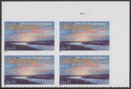 !a! USA Sc# 4121 MNH PLATEBLOCK (UR/P11111/a) - Oklahoma Centennial - Unused Stamps