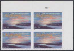 !a! USA Sc# 4121 MNH PLATEBLOCK (UR/P11111/a) - Oklahoma Centennial - Ongebruikt