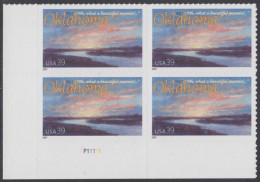 !a! USA Sc# 4121 MNH PLATEBLOCK (LL/P11111/a) - Oklahoma Centennial - Neufs