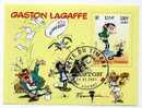 BLOC FEUILLET BANDE DESSINEE GASTON LAGAFFE FRANQUIN CHAT  1ER JOUR - Bandes Dessinées