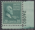 !a! USA Sc# 0825 MNH SINGLE From Lower Right Corner W/ Plate-# (24060) - Presidential Issue: Garfield - Neufs