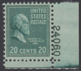 !a! USA Sc# 0825 MNH SINGLE From Lower Right Corner W/ Plate-# (24060) - Presidential Issue: Garfield - Nuovi