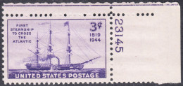 !a! USA Sc# 0923 MNH SINGLE From Upper Right Corner W/ Plate-# 23145 - Steamship - Ungebraucht