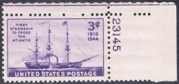 !a! USA Sc# 0923 MNH SINGLE From Upper Right Corner W/ Plate-# 23145 - Steamship - Unused Stamps