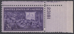 !a! USA Sc# 0926 MNH SINGLE From Upper Right Corner W/ Plate-# 23181 - Motion Pictures; 50th Anniv. - Unused Stamps