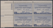 !a! USA Sc# 0928 MNH PLATEBLOCK (UL/23266) - United Nations Conference - Neufs