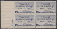 !a! USA Sc# 0928 MNH PLATEBLOCK (LL/23266) - United Nations Conference - Unused Stamps