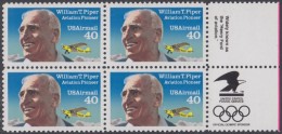 !a! USA Sc# C129 MNH BLOCK W/ Right Margins & Inschription (a04) - William T. Piper - 3b. 1961-... Ungebraucht