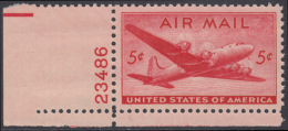 !a! USA Sc# C032 MNH SINGLE From Lower Left Corner W/ Plate-# (LL/23486) - DC-4 Skymaster - 2b. 1941-1960 Nuevos