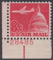 !a! USA Sc# C064 MNH SINGLE From Lower Left Corner W/ Plate-# (LL/28485) - Jet Over Capitol - 3b. 1961-... Neufs