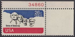 !a! USA Sc# C088 MNH SINGLE From Upper Right Corner W/ Plate-# (UR/34860) - Mount Rushmore - 3b. 1961-... Unused