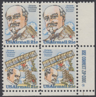 !a! USA Sc# C093-C094 MNH ZIP-BLOCK (LR) - Octave Chanute - 3b. 1961-... Nuevos