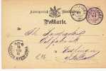 Wtb057/ WÜRTTEMBERG -  Wurmlingen, Kleiner 2-Kreiser, Auf Ganzsachenkarte 1881 - Postwaardestukken