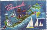 Map Postcard Of Bermuda, Lighthouse Sailboats Golf, Postally Used To Buffalo NY - Bermuda