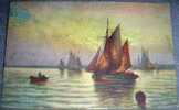 Boat,Ships,Sailing,Fishing,Art,painting,vintage Postcard - Fischerei