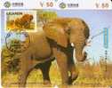 PUZZLE DE CHINA DE 2 TARJETAS CON SELLO DE UN ELEFANTE DE UGANDA (STAMP-ELEPHANT) - Timbres & Monnaies