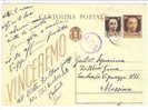 3006)intero Postale Vinceremo Con 30c + 3x10c Imperiale Da Bitonto A Messina Il 29-11-1944 - Marcophilia